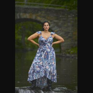 NWT Anthropologie Hutch Floral Watercolor Romantic Ruffled Midi Dress Size 22W